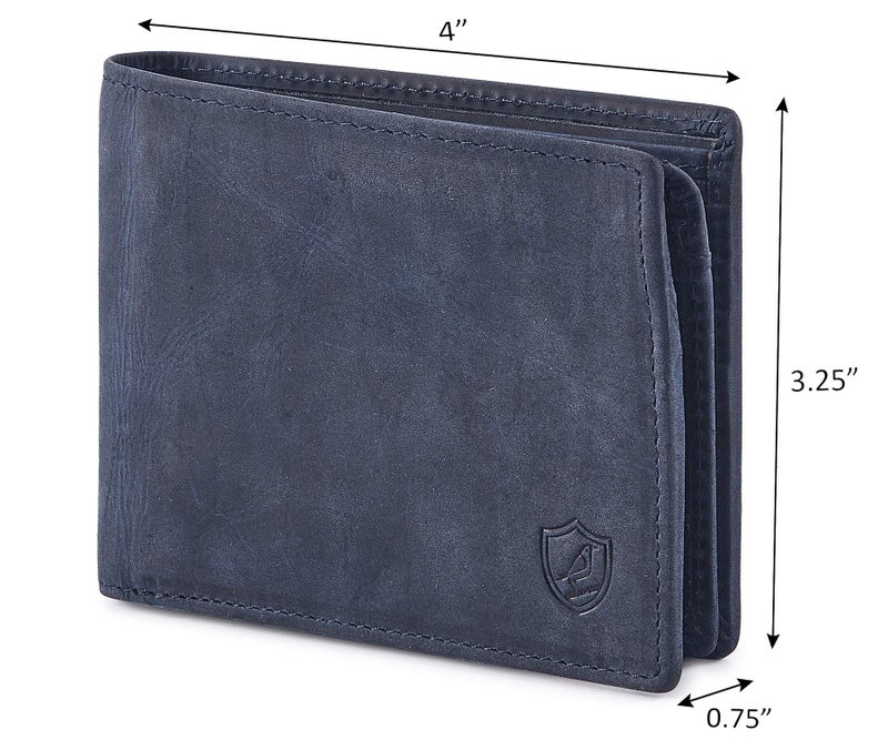 Cochoa Bifold Wallet for Men's Real Genuine Slim Leather RFID Blocking 2 ID Windows Stylish Travel Gift Box (CRAZY HORSE, NAVY) - Image 3